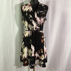 Simply Vera Vera Wang Black Multicolor Tie Dye Sleeveless V-Neck A-Line Dress